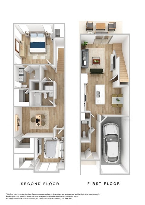 A floor plan of a house with two floors, a second floor and a first floor.